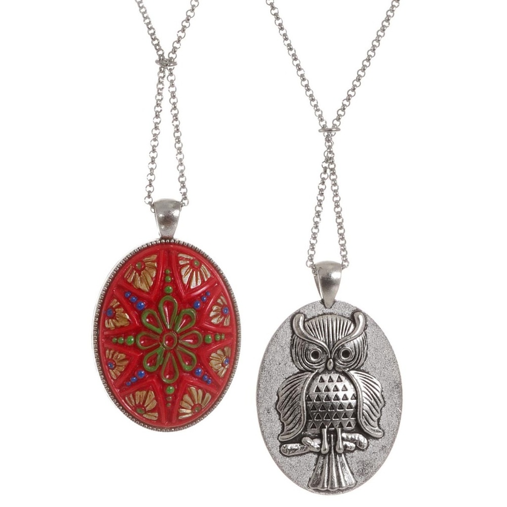 NEW Reversible Boho Owl Necklace in Red